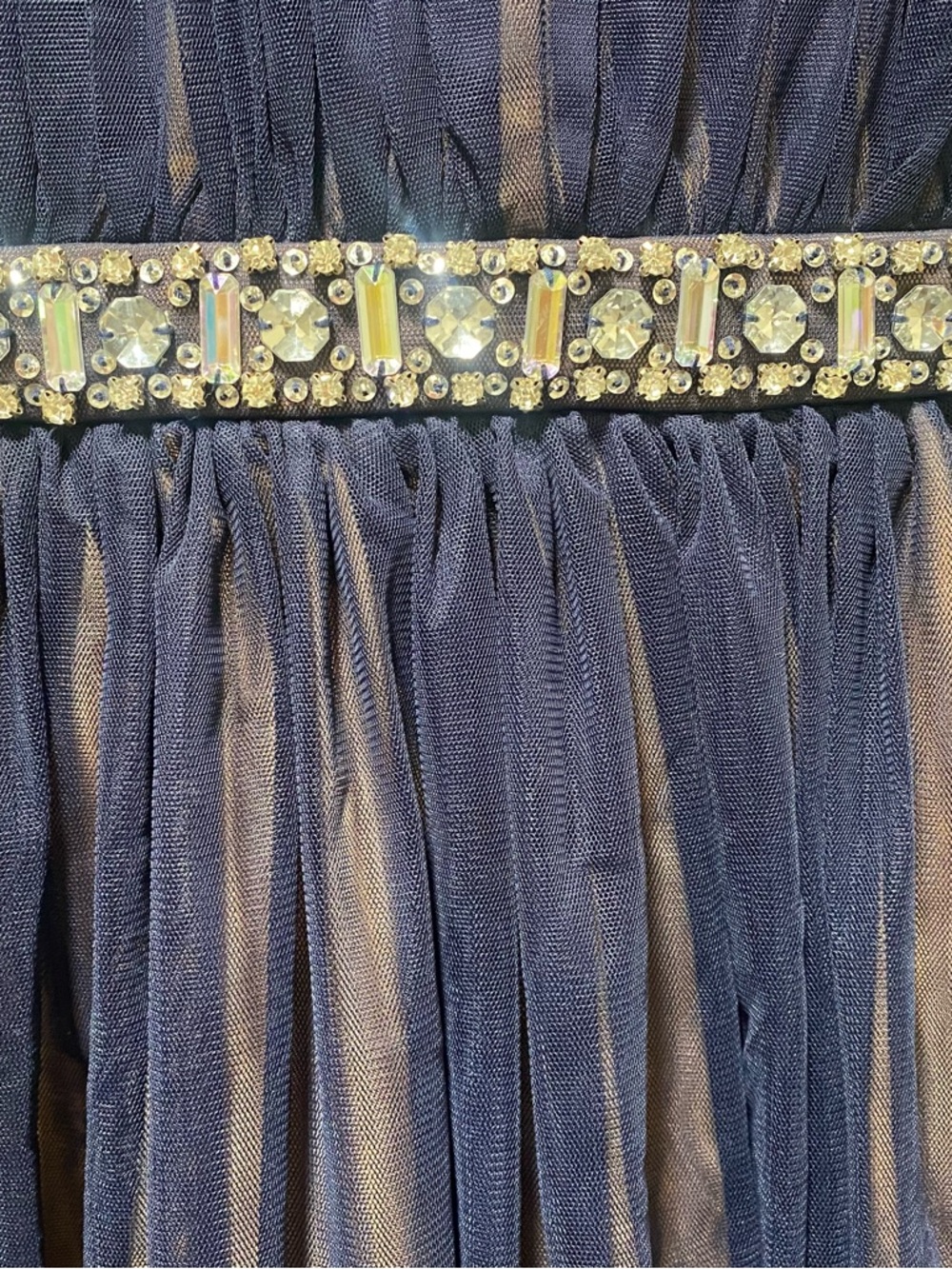 Juniors Way-In Navy Blue Embellished Halter Tulle Dress - Picture 4 of 16